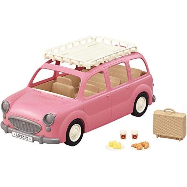 Calico Critters Familien-Picknick-Van: Rosafarbener Spielzeug-Van mit 10 Sitzplätzen für Sammelfiguren