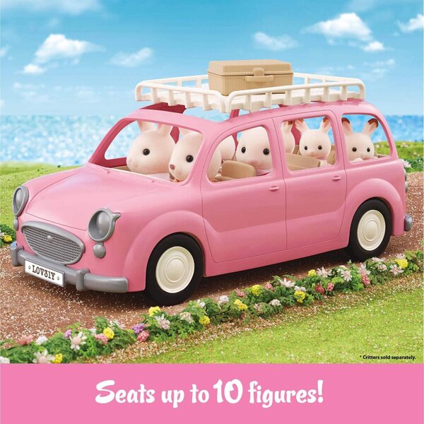 Calico Critters Familien-Picknick-Van: Rosafarbener Spielzeug-Van mit 10 Sitzplätzen für Sammelfiguren