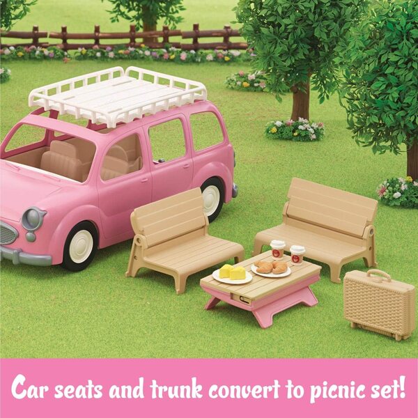 Calico Critters Familien-Picknick-Van: Rosafarbener Spielzeug-Van mit 10 Sitzplätzen für Sammelfiguren