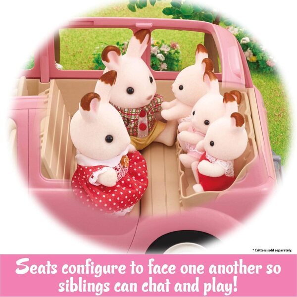 Calico Critters Familien-Picknick-Van: Rosafarbener Spielzeug-Van mit 10 Sitzplätzen für Sammelfiguren
