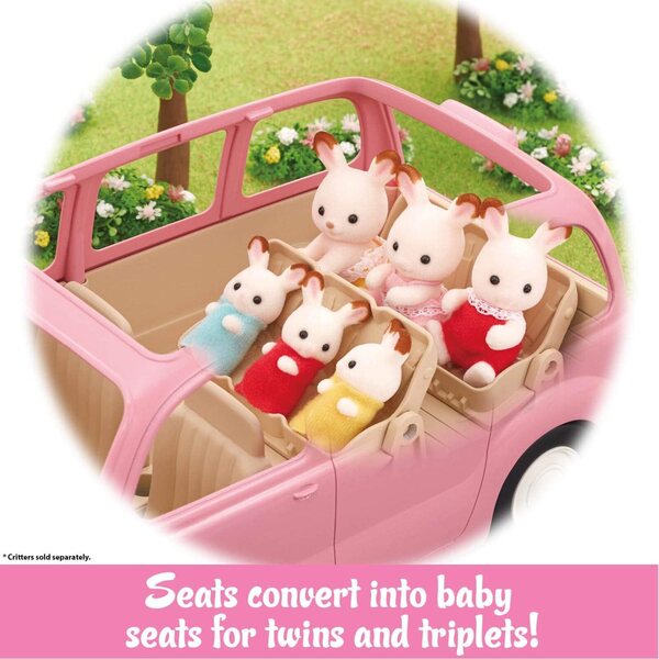 Calico Critters Familien-Picknick-Van: Rosafarbener Spielzeug-Van mit 10 Sitzplätzen für Sammelfiguren