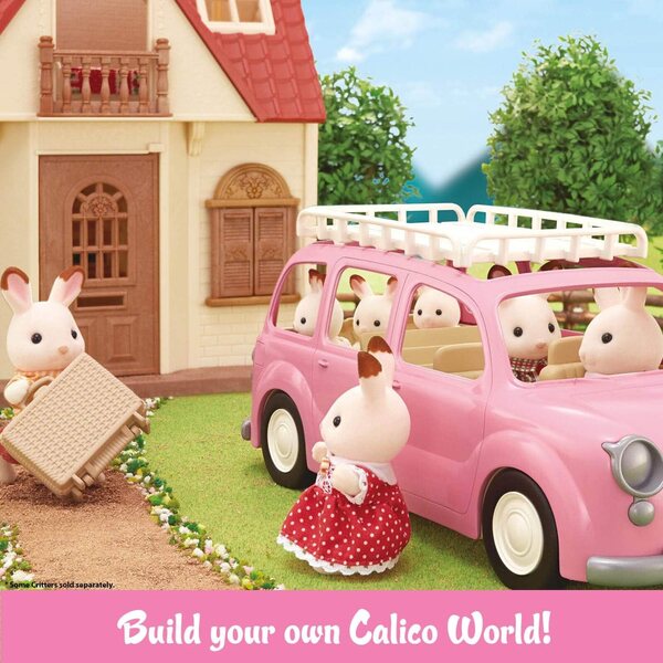 Calico Critters Familien-Picknick-Van: Rosafarbener Spielzeug-Van mit 10 Sitzplätzen für Sammelfiguren