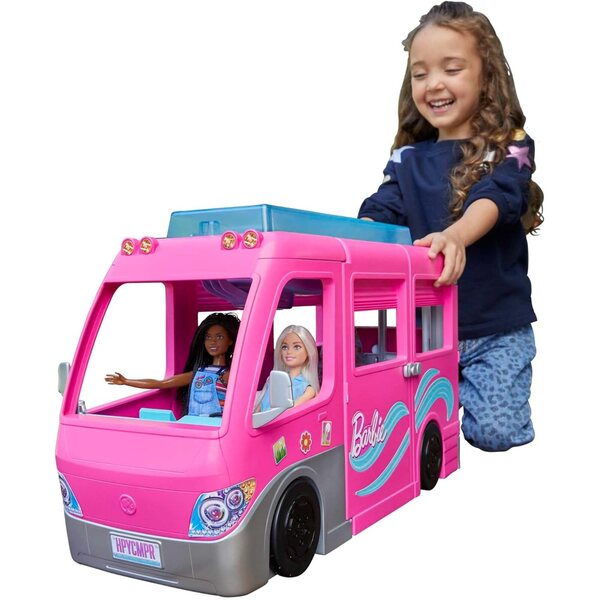 Barbie Dream Camper avec 7 aires de jeux, toboggan et plus de 60 accessoires pour des aventures en plein air