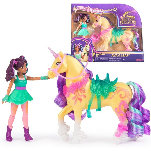 Unicorn Academy Ava & Leaf: Pupi u unicorn sett b'aċċessorji maġiċi għat-tfal 4+