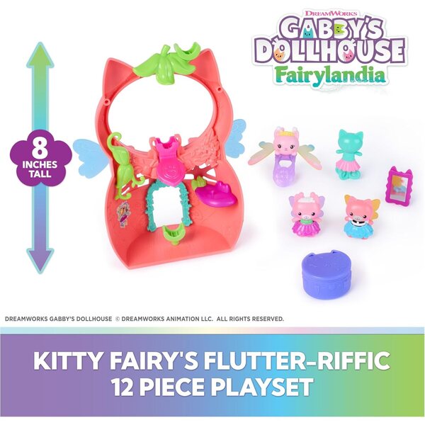 Casa de păpuși a lui Gabby Fairylandia Set de joacă Kitty Fairy cu 12 piese și inel Flutter-riffic