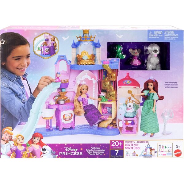 Château Disney Princess Pet Palace avec 7 aires de jeux, 3 amis animaux et 17 accessoires