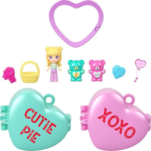 Polly Pocket x Sweethearts: Mikropuppen-Set mit 7 thematischen Accessoires und Schlüsselanhänger