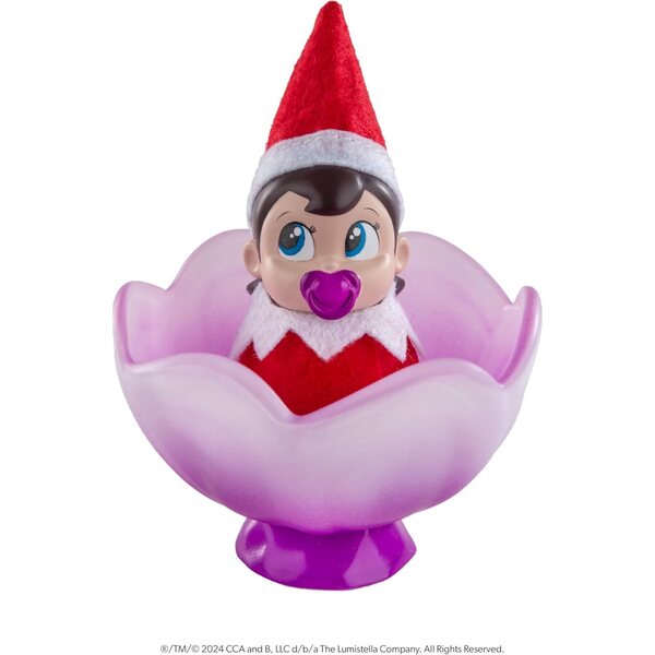 Елфът на рафта Frost Pips Mini Blooms Baby Elf със сини очи и скреж цвете от люлката