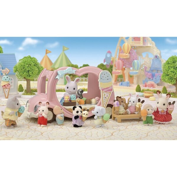 Pinker Eiswagen von Calico Critters mit Zubehör und 4 Sitzen für Puppen
