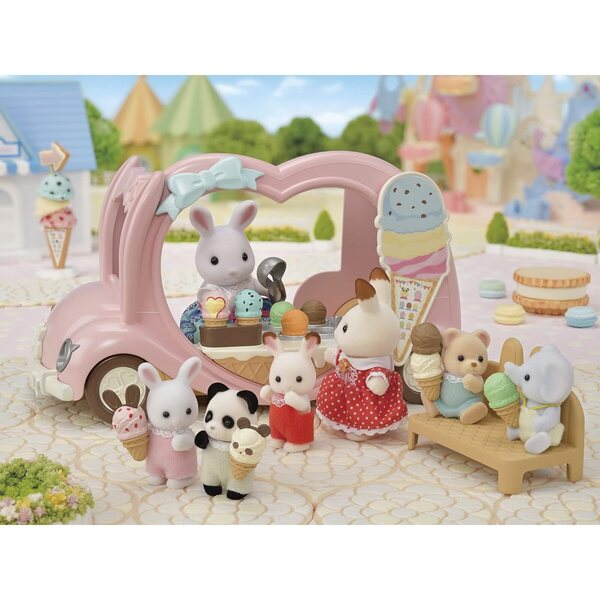 Pinker Eiswagen von Calico Critters mit Zubehör und 4 Sitzen für Puppen