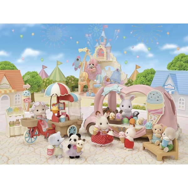 Pinker Eiswagen von Calico Critters mit Zubehör und 4 Sitzen für Puppen
