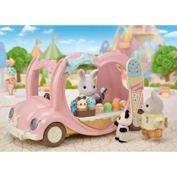 Pinker Eiswagen von Calico Critters mit Zubehör und 4 Sitzen für Puppen