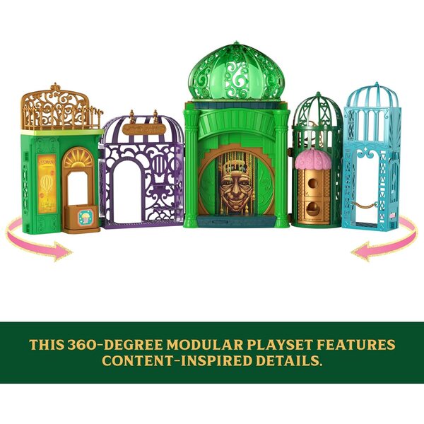 Mattel Universal Pictures’ Wicked Emerald City Playset with Glinda & Elphaba Small Dolls, 5 Play Spaces & 15 Accessories, Inspired by The Movie