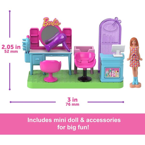 Mini-BarbieLand-Friseurspielzeug mit 1,5-Zoll-Puppe und Zubehör