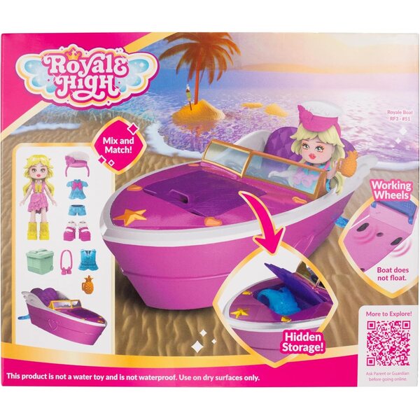 Bateau Royale High Royale avec Barbie 3 pouces et 9 tenues Mix & Match + Article numérique Roblox