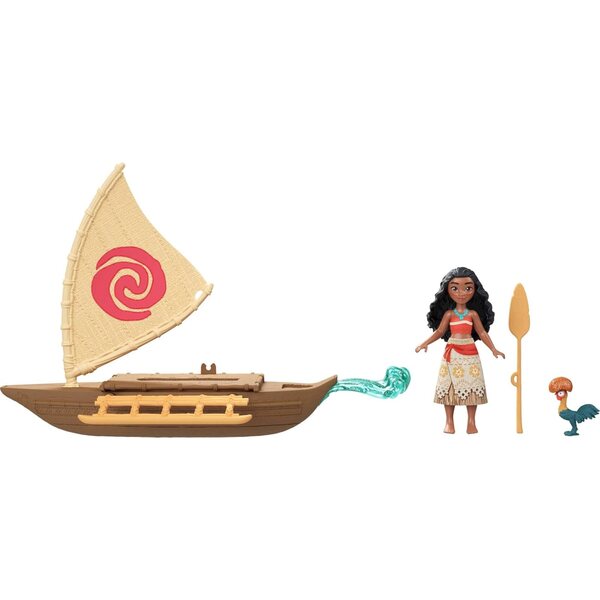 Mattel Disney Moana Set aus kleiner Puppe und schwimmendem Boot mit Heihei und Zubehör