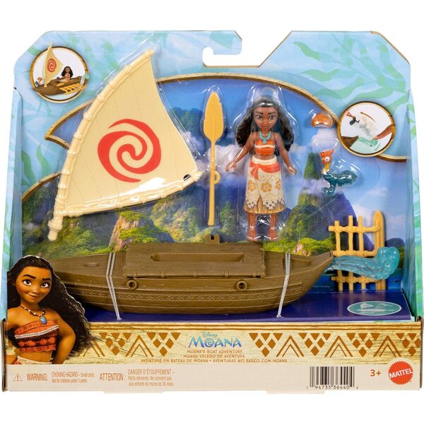 Mattel Disney Moana Set aus kleiner Puppe und schwimmendem Boot mit Heihei und Zubehör