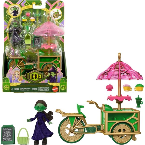 Mattel Wicked Emerald City Dessert Cart con Bambola Elphaba e 7 Accessori