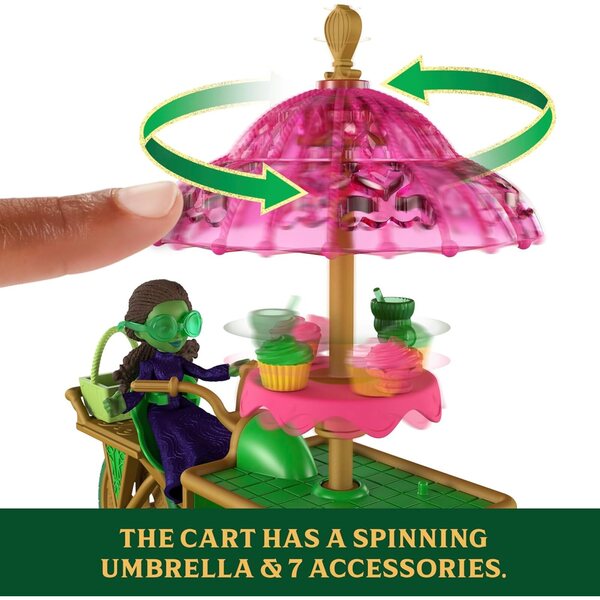 Mattel Wicked Emerald City Dessertwagen mit Elphaba-Puppe und 7 Zubehörteilen