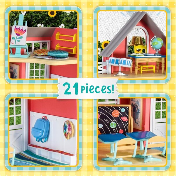 Honey Bee Acres Sunshine Meadow School Komplettset mit 21 Teilen und beflockter Miniatur