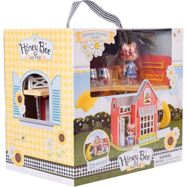 Honey Bee Acres Sunshine Meadow School Komplettset mit 21 Teilen und beflockter Miniatur