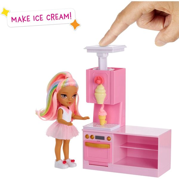 Rainbow High Littles Dessert Shop-speelset met Kandy-pop van 15,5 cm en dessertset