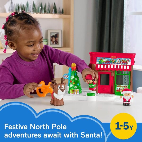 Fisher-Price Little People Weihnachtsset mit Weihnachtsmann, Elf und Rentier für Kinder ab 1 Jahr