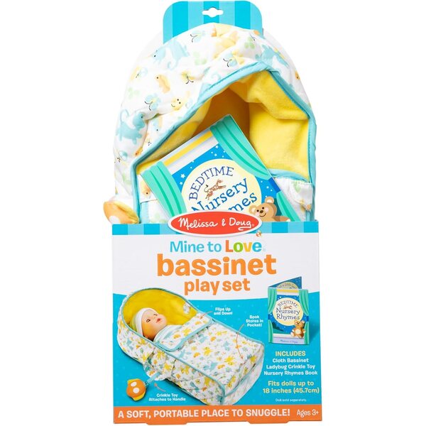 Draagbare stoffen wieg voor Melissa & Doug-poppen met rijmpjesboek en speelgoed