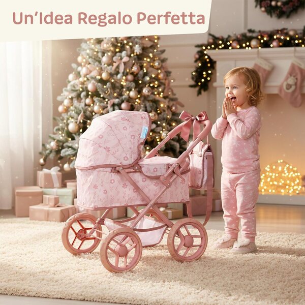 Kinderspiel-Puppenwagen mit tiefer Babywanne und leisen Rädern für Kinder ab 3 Jahren