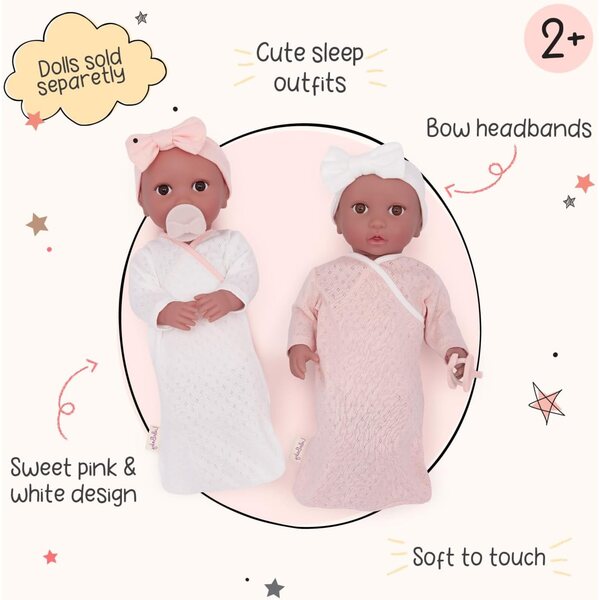 LullaBaby – 14-Inch Baby Doll Clothing Set – Blanket Sleepers – Pacifier Accessories – Pretend Play 2+ Years– Baby Doll Sleep Sacks Outfit