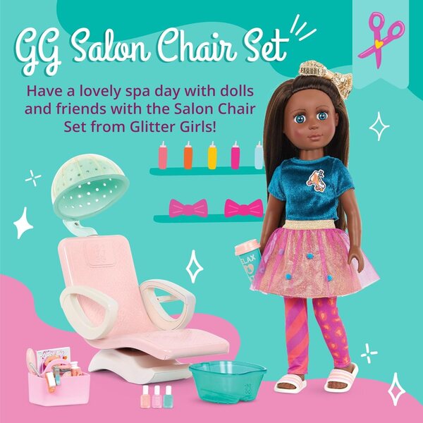 Ensemble de salon pour filles à paillettes pour poupées de 14 pouces avec sèche-cheveux et accessoires de spa