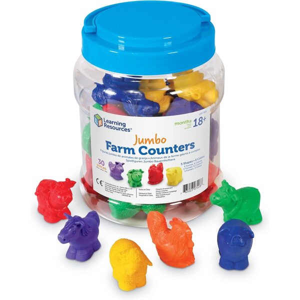 Learning Resources Jumbo Farm Counters, Farm Animals - 30 Pieces, Ages 18+ months Toddler Learning Toys, Preschool Toys, 5 Animals in 6 Colors
