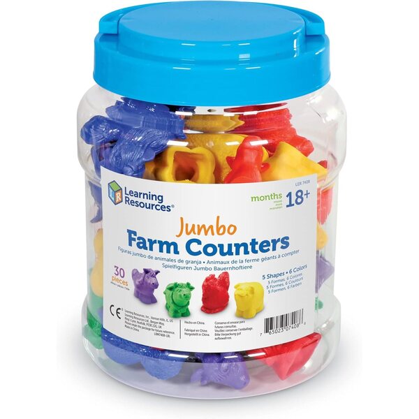 Learning Resources Jumbo Farm Counters, Farm Animals - 30 Pieces, Ages 18+ months Toddler Learning Toys, Preschool Toys, 5 Animals in 6 Colors