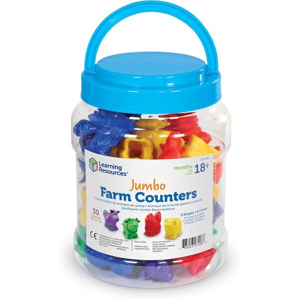 Learning Resources Jumbo Farm Counters, Farm Animals - 30 Pieces, Ages 18+ months Toddler Learning Toys, Preschool Toys, 5 Animals in 6 Colors