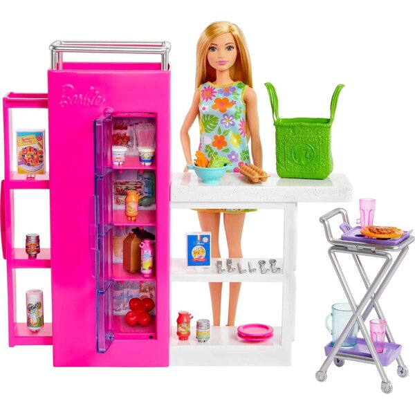 Cuisine Barbie avec garde-manger et plus de 25 accessoires, jeu complet pour enfants