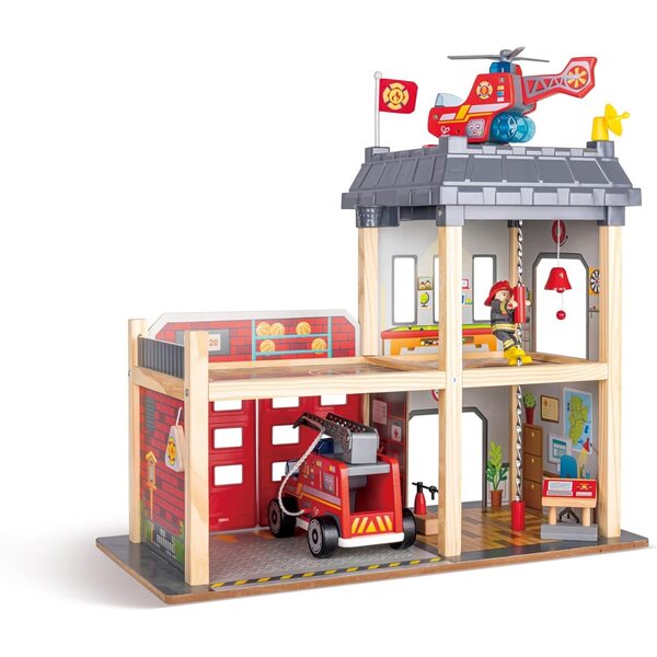 Hape Caserne de pompiers en bois avec sons et lumières, jeu éducatif
