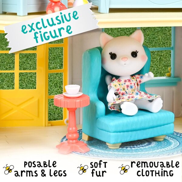 Honey Bee Acres 11" Sonnenblumen-Puppenhaus mit 17 Teilen und Figurenmöbeln