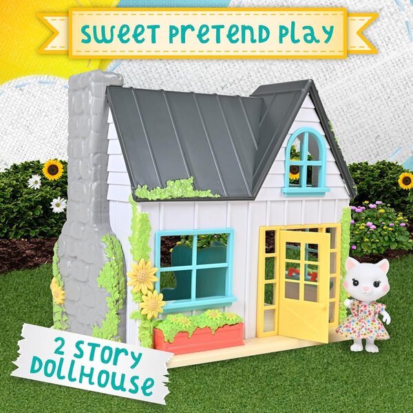 Honey Bee Acres 11" Sonnenblumen-Puppenhaus mit 17 Teilen und Figurenmöbeln