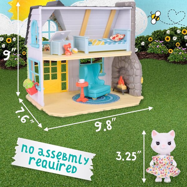 Honey Bee Acres 11" Sonnenblumen-Puppenhaus mit 17 Teilen und Figurenmöbeln