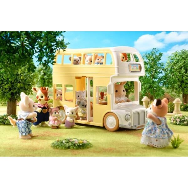 Calico Critters Kindergarten-Doppeldeckerbus mit Zubehör und farbenfrohen Fahrgeschäften