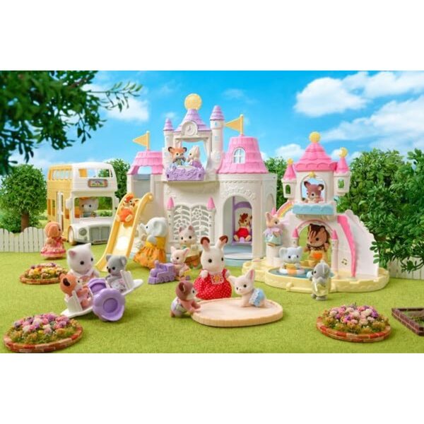 Calico Critters Kindergarten-Doppeldeckerbus mit Zubehör und farbenfrohen Fahrgeschäften