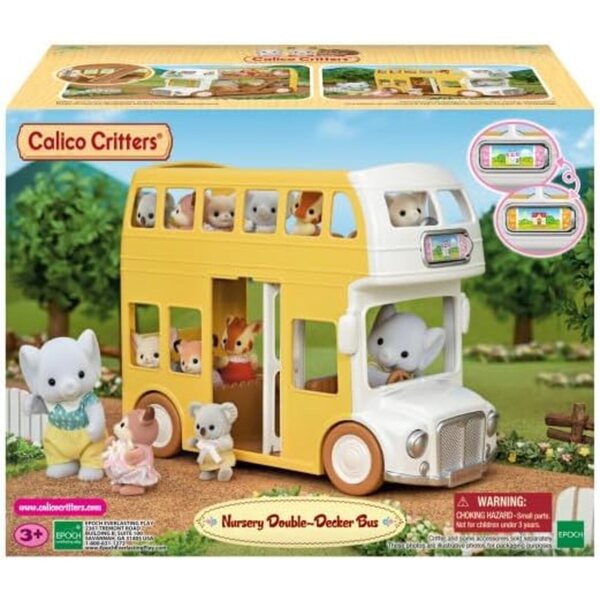 Calico Critters Kindergarten-Doppeldeckerbus mit Zubehör und farbenfrohen Fahrgeschäften
