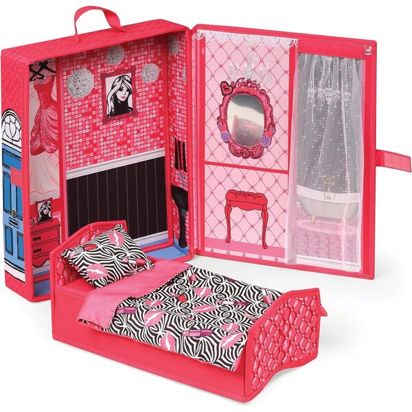 Draagbaar dasbasketbalspeelhuis met opklapbed en accessoires voor poppen van 30 cm
