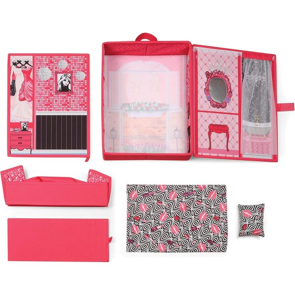 Draagbaar dasbasketbalspeelhuis met opklapbed en accessoires voor poppen van 30 cm