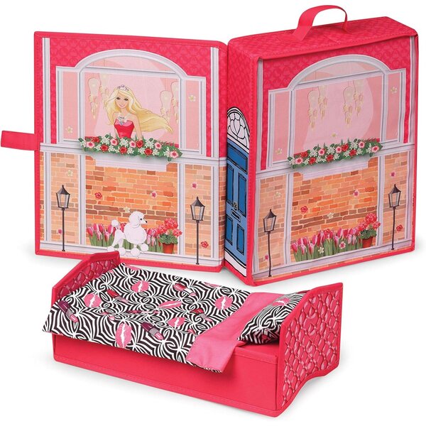 Draagbaar dasbasketbalspeelhuis met opklapbed en accessoires voor poppen van 30 cm