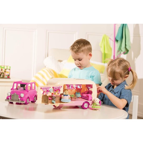 Li'l Woodzeez Camper Pink s příslušenstvím, 40dílná herní sada pro děti od 3 let