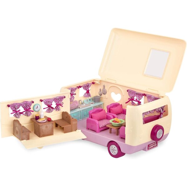 Li'l Woodzeez Camper Pink s příslušenstvím, 40dílná herní sada pro děti od 3 let