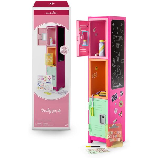 American Girl Truly Me 18-inch Doll Colorful Cubbies Locker Playset with Fold-out Hook and Real Chalkboard, For Ages 6+
