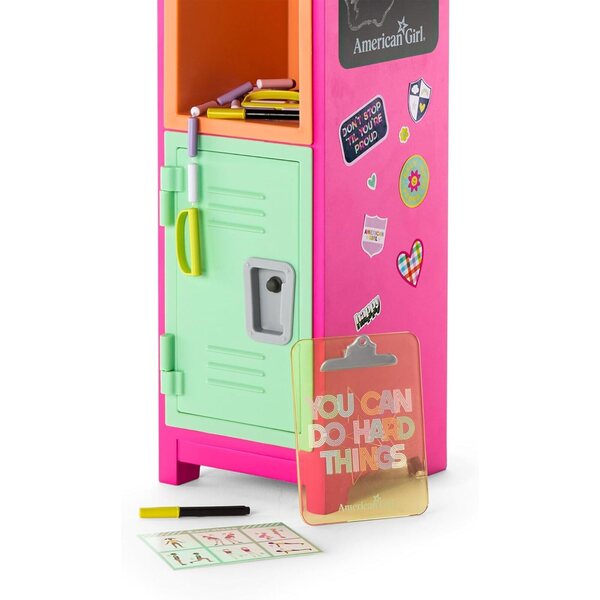 American Girl Truly Me 18-inch Doll Colorful Cubbies Locker Playset with Fold-out Hook and Real Chalkboard, For Ages 6+