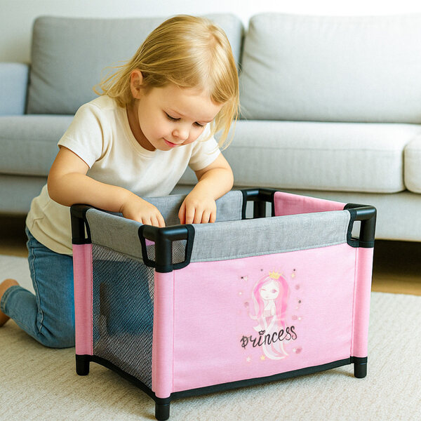 2-in-1-Bett und Hochstuhl für MalPlay-Puppen mit Bettwäsche und bunter Tasche